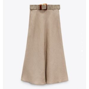 ZARA LINEN BELTED SKIRT